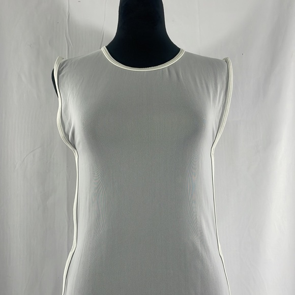 Sheer white sleeveless swim cover, tunic, top, peek a boo slits on side, Large - Picture 2 of 10